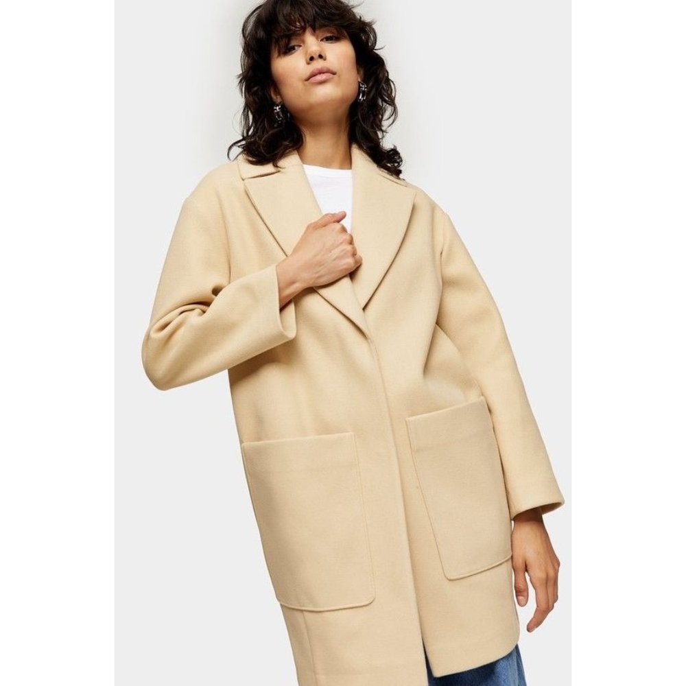 🆕 TOPSHOP Margo Oversized Buttermilk Coat Yellow Beige 2 - Picture 4 of 12